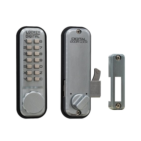 Lockey Usa Lockey Mechanical Keyless Surface Mount Hook Bolt Satin Chrome Marine Grade Finish 2500SCMG